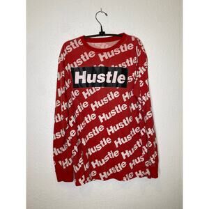 Launder Bailey Apparel Red White Hustle Long Sleeve T-Shirt Graphic Print Sz M